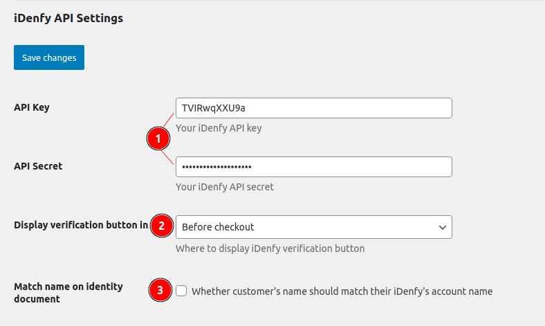 Idenfy-WooCommerce settings zoomed