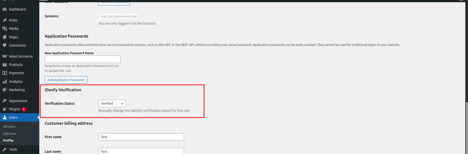 Idenfy-WooCommerce users management