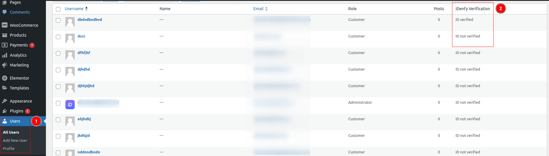 Idenfy-WooCommerce users management