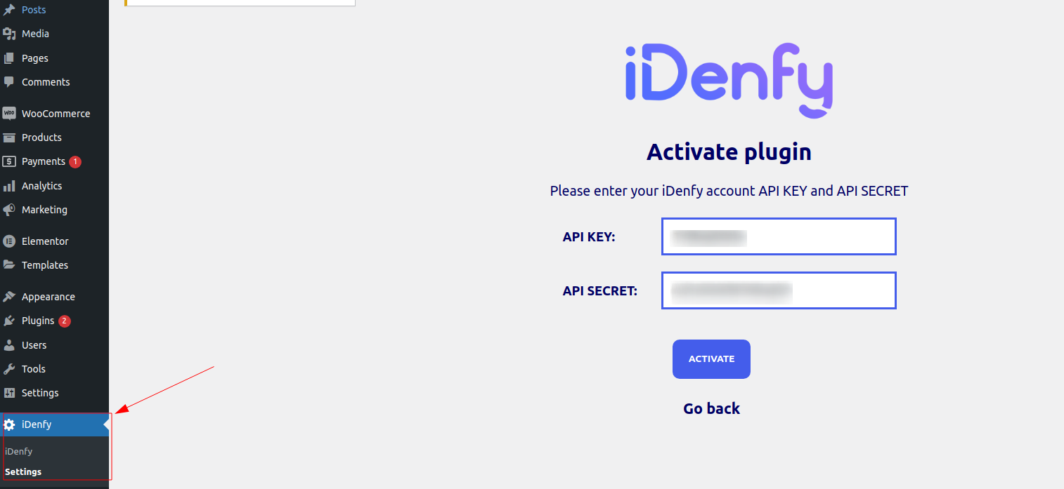 Idenfy-Wordpress authorization step